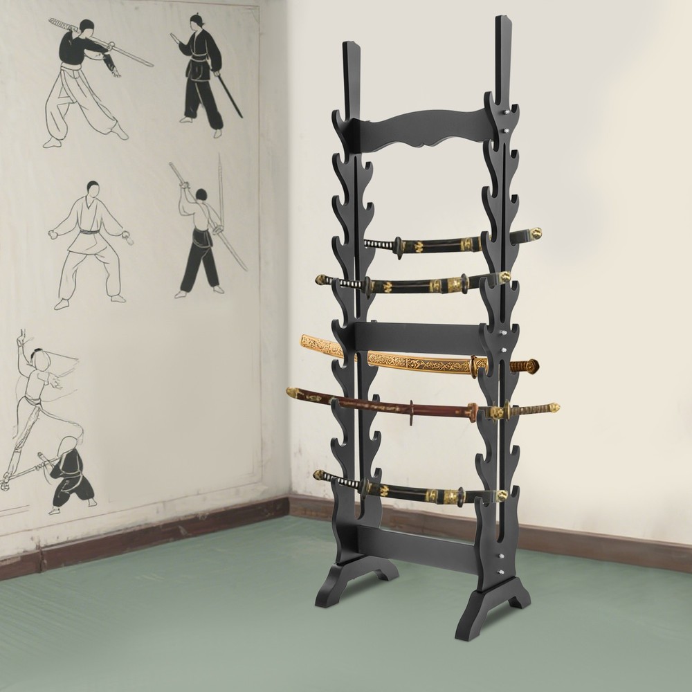 Black Sword Rack Display Mount - Floor Standing Medieval Display Decor Rack