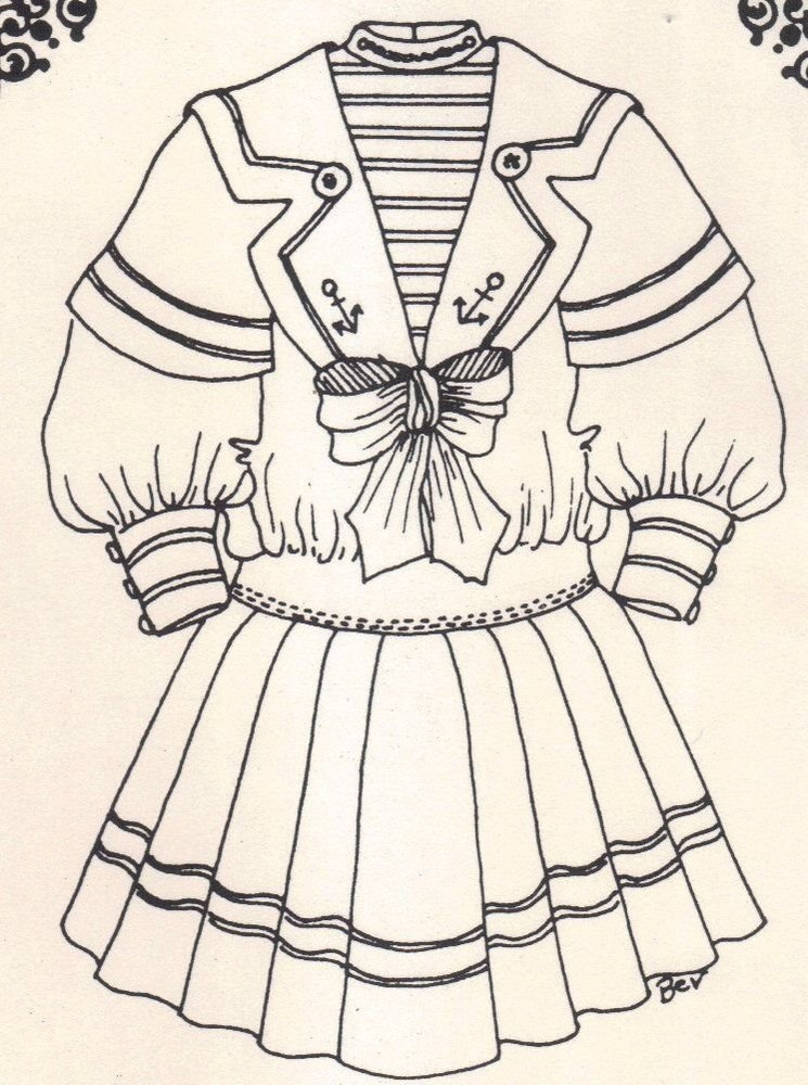 U pick size,  DOLL Sailor DRESS sewing PATTERN  4 different sizes 2 pick