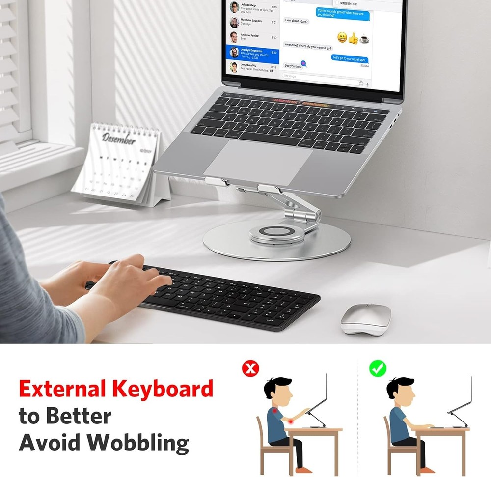 Adjustable Laptop Stand with 360 Rotating Base, Ergonomic Laptop Riser for Co...