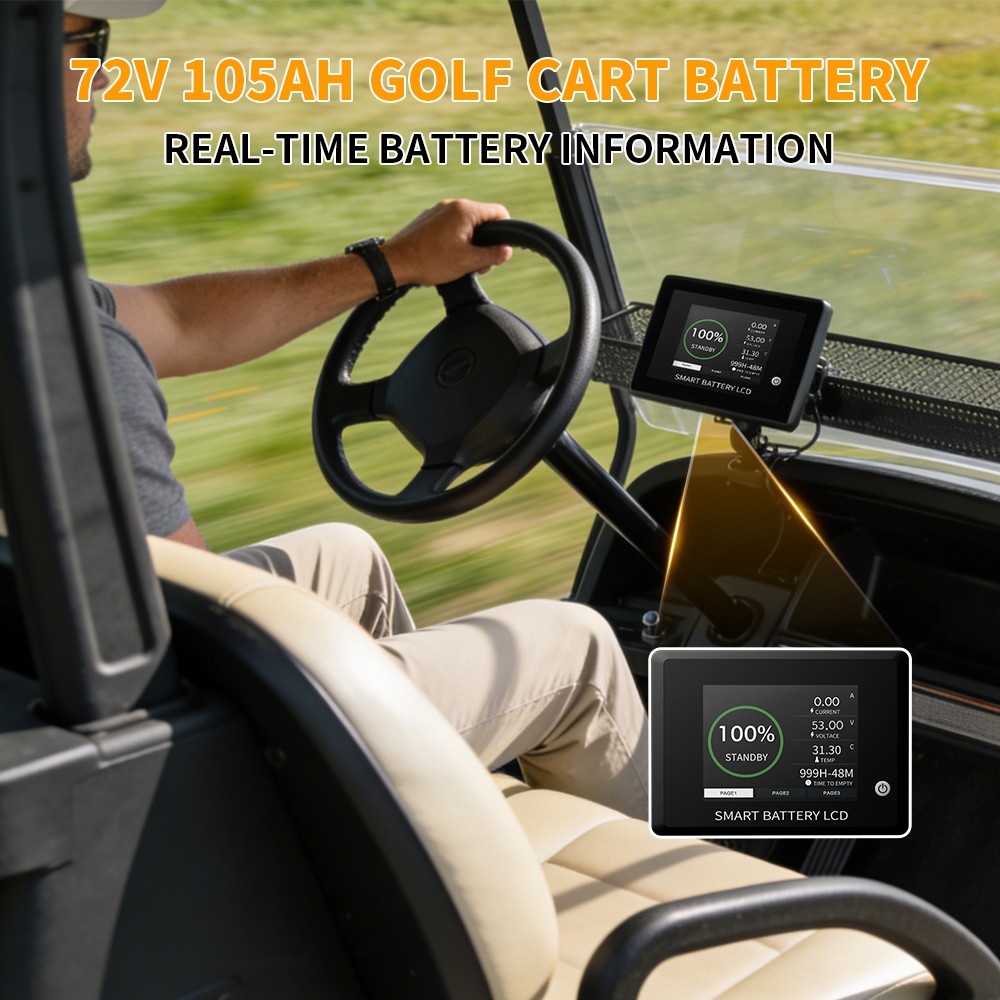 72V 105Ah Golf Cart LiFePO4 Lithium Battery 200A BMS LCD Monitor+18A Charger