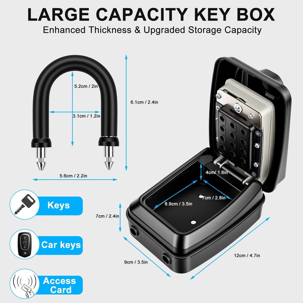 Key Lock Box for Outside Waterproof Wall Mount with 12-Digit Resettable