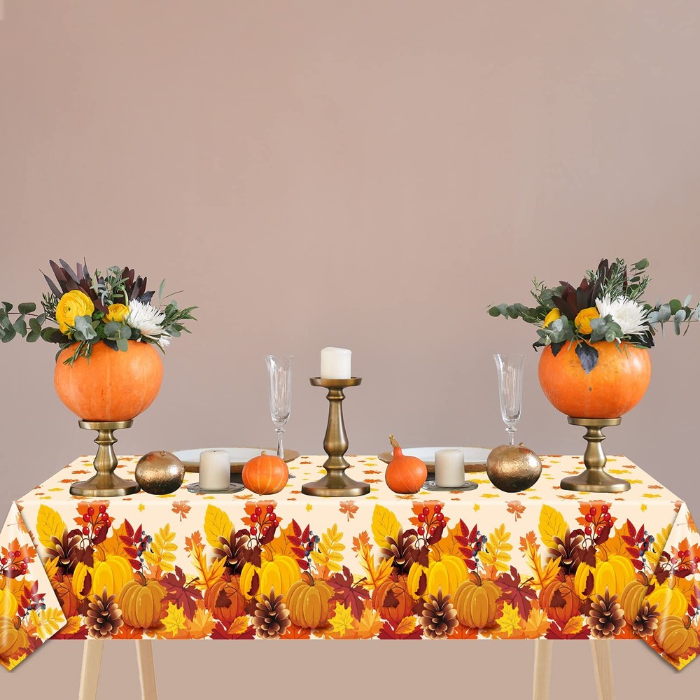 3 Pieces Thanksgiving Fall Disposable Tablecloth Fall Theme Plastic Table Cov...