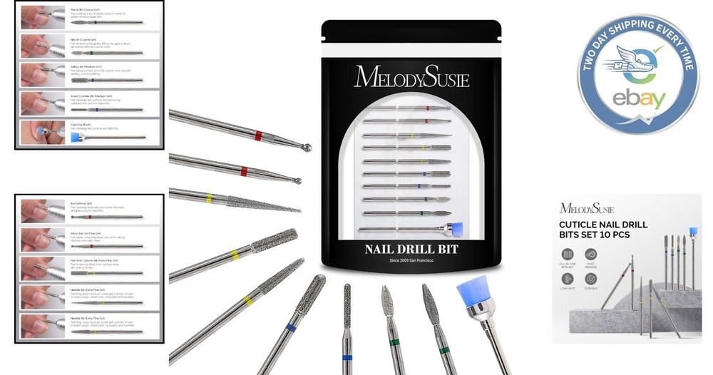 10-Piece Diamond Nail Drill Bits Set - Precision for Perfect Manicure & Pedicure