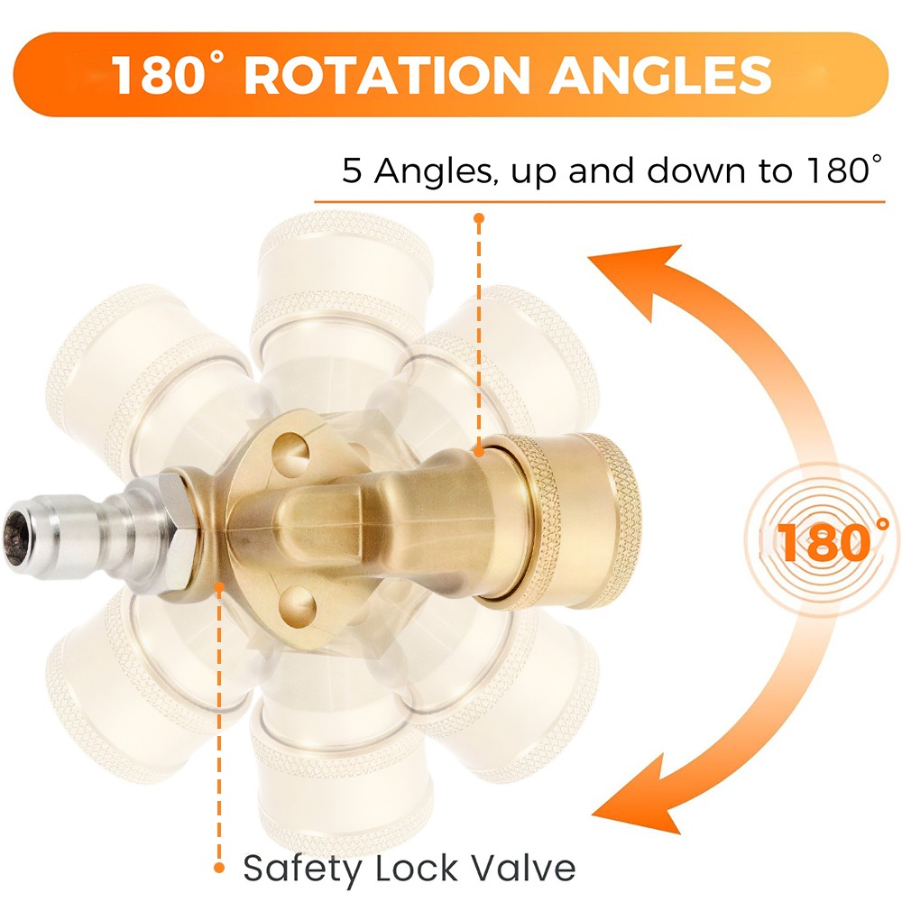Quick Connecting Pivoting Coupler Leak-proof +180°Adjustable Head WIth1/4 ''Plug