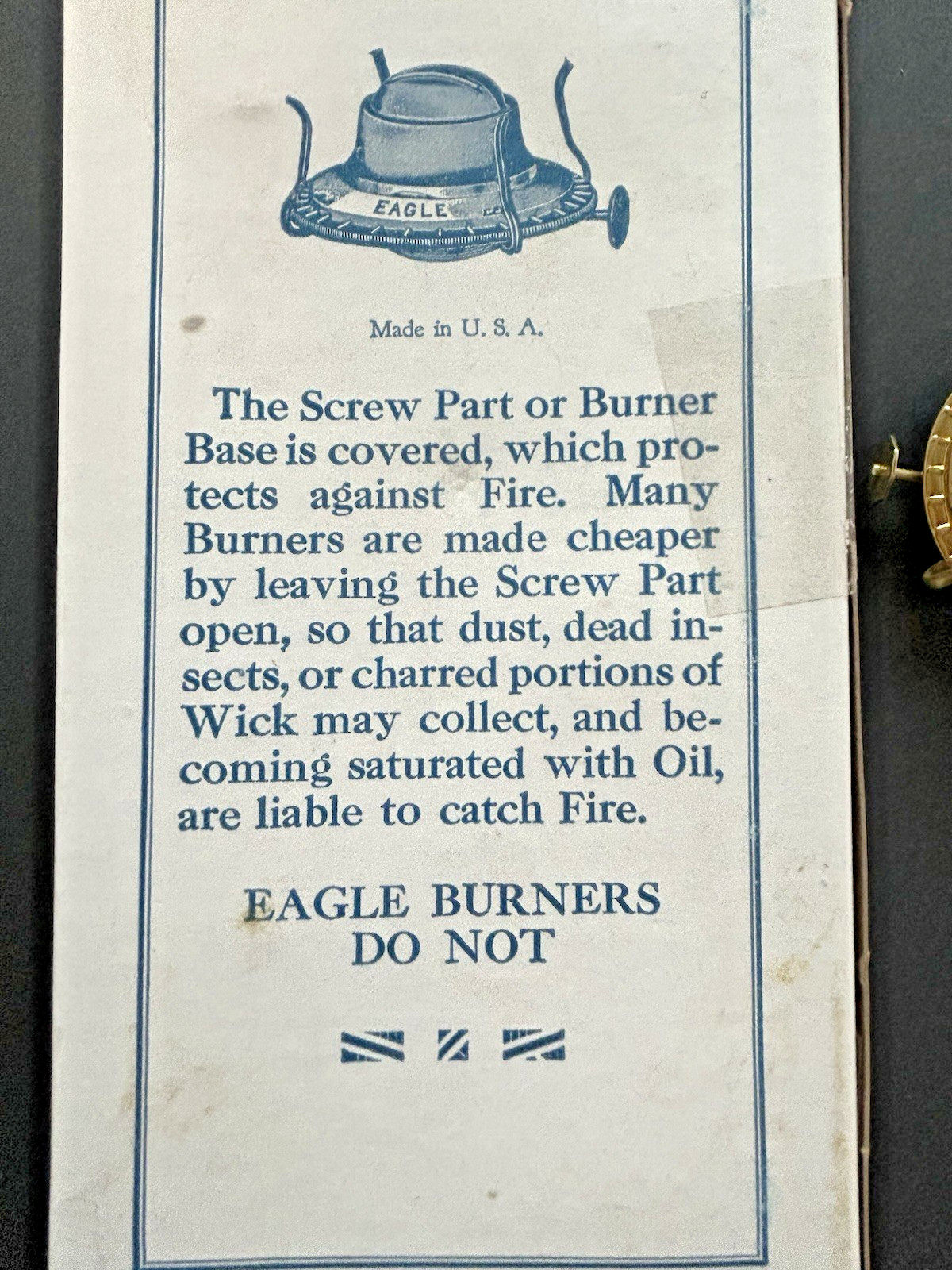 Eagle Kerosene Oil Lamp Burner Size No. 1 P&A NEW NOS #1 FREE SHIPPING