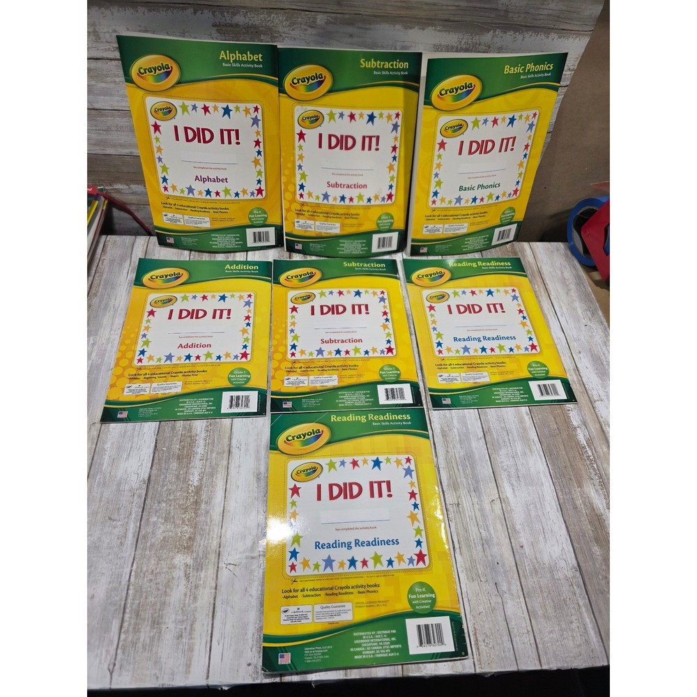 Crayola Basic Skills Activity Book Lot 7 Pre-K Grade 1 Alphabet Math Phonics