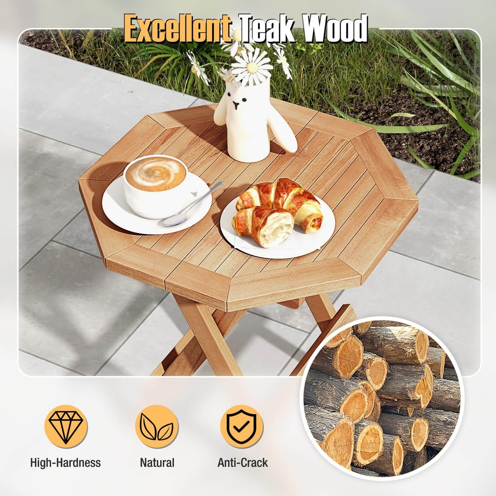 Patio Folding Side Table w/ X-shaped Legs & Slatted Tabletop for Backyard