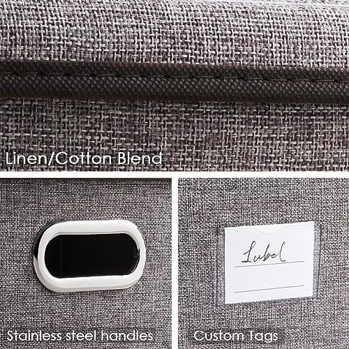Large Foldable Storage Bin with Lid [1-Pack] Linen Fabric L(1-Pack) Gray