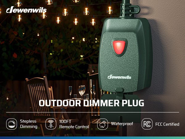 DEWENWILS Outdoor Dimmer for String Lights, Remote Control, Weatherproof, 100FT