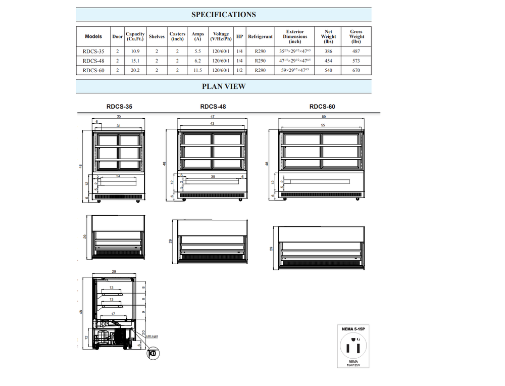 Atosa RDCS-60, 60" Floor Model Refrigerated Square Display Cases