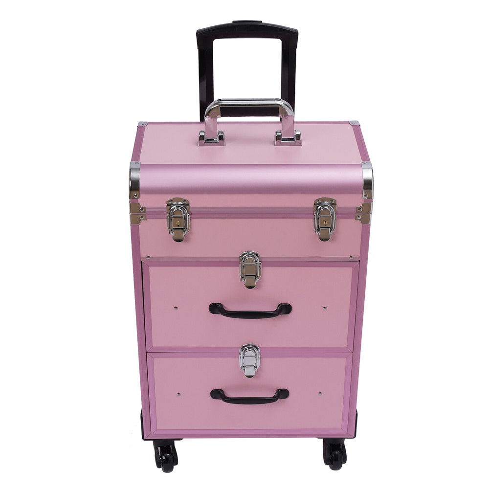 Cosmetic Pro Rolling Makeup Train Case Aluminum Trolley Train Case Box Organizer