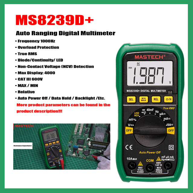 MASTECH MS8239D+ MS8239T Auto Ranging Digital Multimeter Professional True RMS