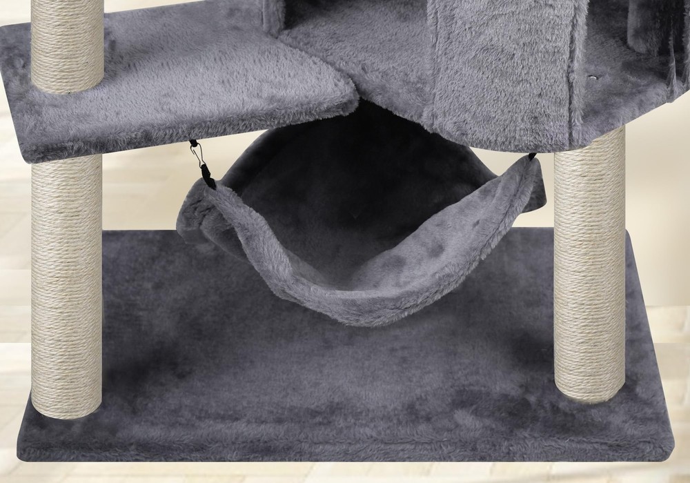 Cat Tree with Cat Condo and Big Hammock, Grey