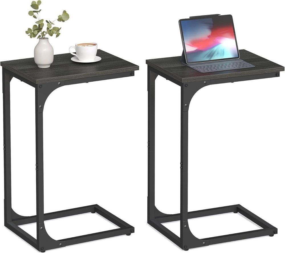 C-Shaped End Table Small Side Table Couch Sofa Table W/ Metal Frame Living Room