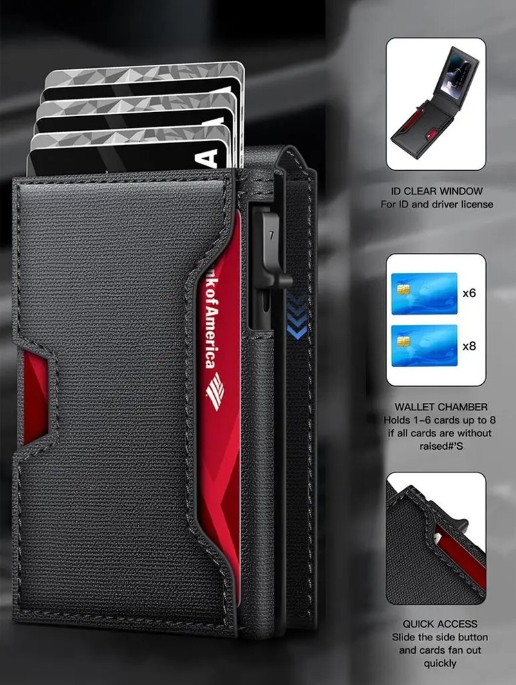 Men's Black tactical magnetic wallet RFID Blocking card holder Aluminum bifold