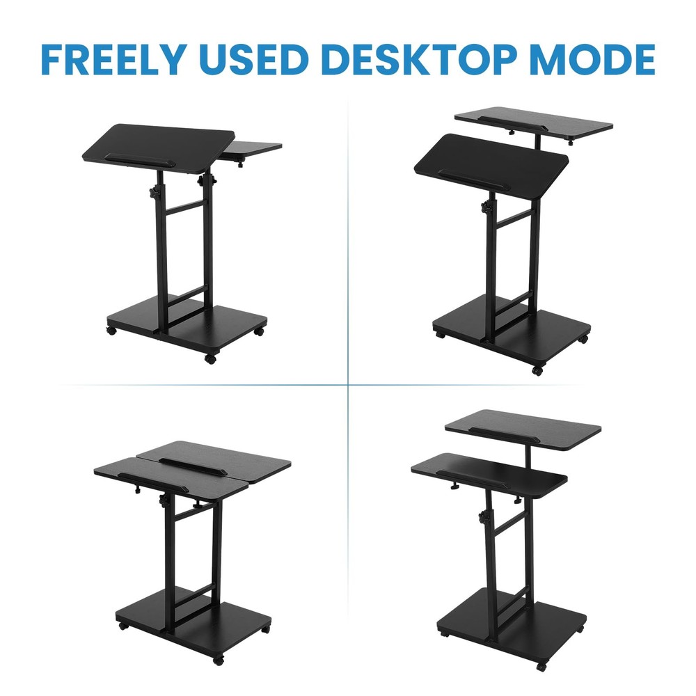 Computer Cart 23.6" Sit-Stand Desk - Height/Angle Adjust, Rolling, No Assembly