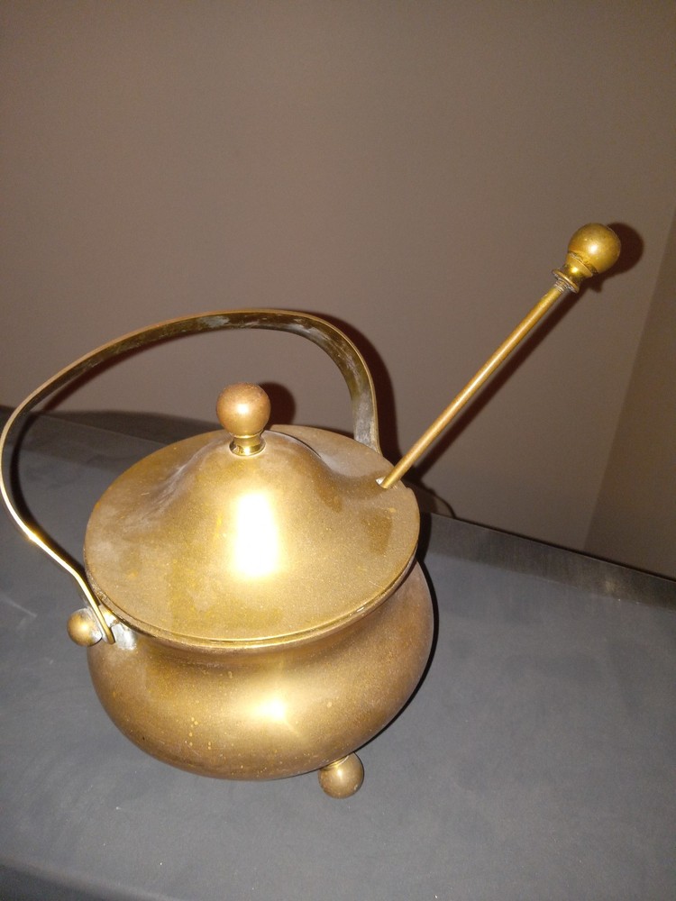 Vintage Solid Brass Cape Cod Firestarter Pot w/ Wand & Soapstone Pumice