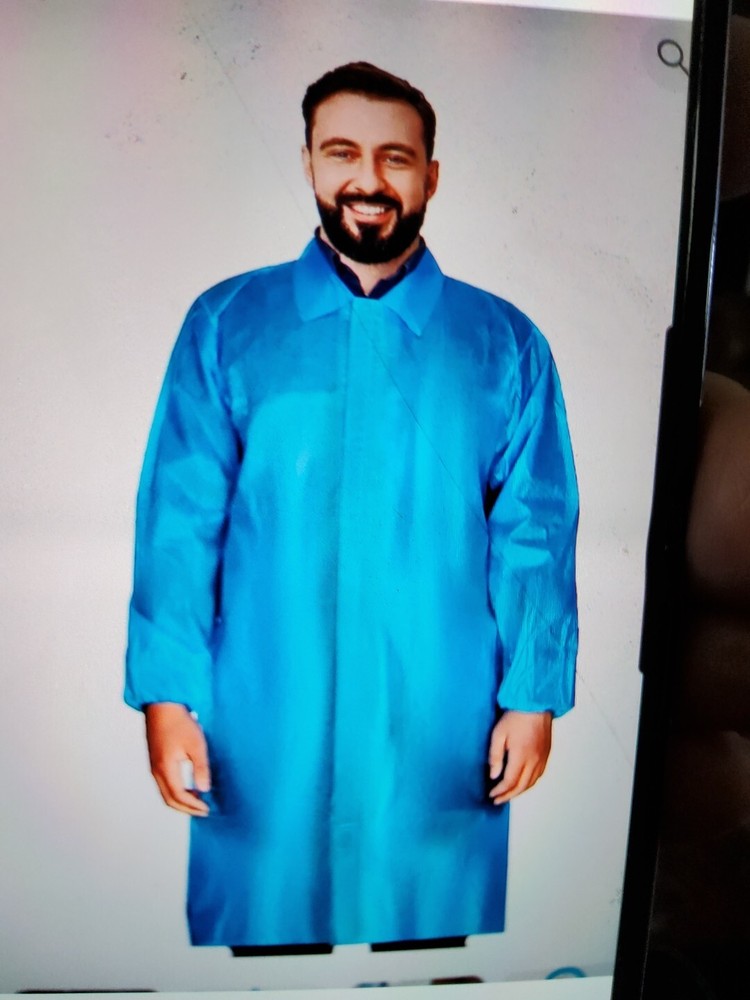 10ct Blue Polypropylene Disposable Lab Coats 40 gsm 41" Long 2XL /w Hook & Loop
