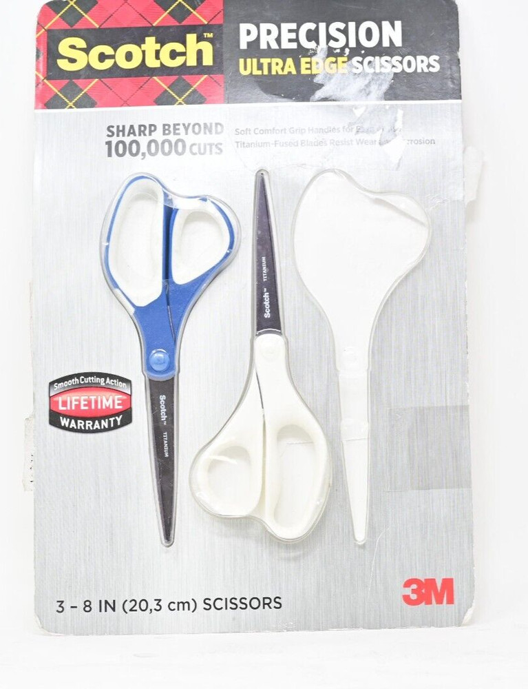 Scotch Scissors 3M 8 inch Precision Ultra Titanium Blades Soft Grip 2 Pack