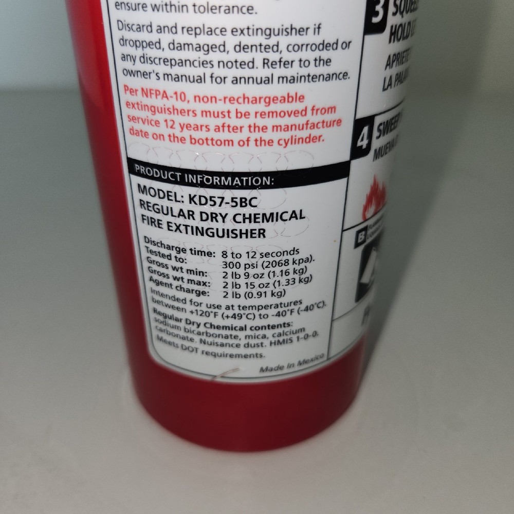 Kidde Basic Fire Extinguisher, 2 lb, UL 5-B:C (Model KD57-5BC)