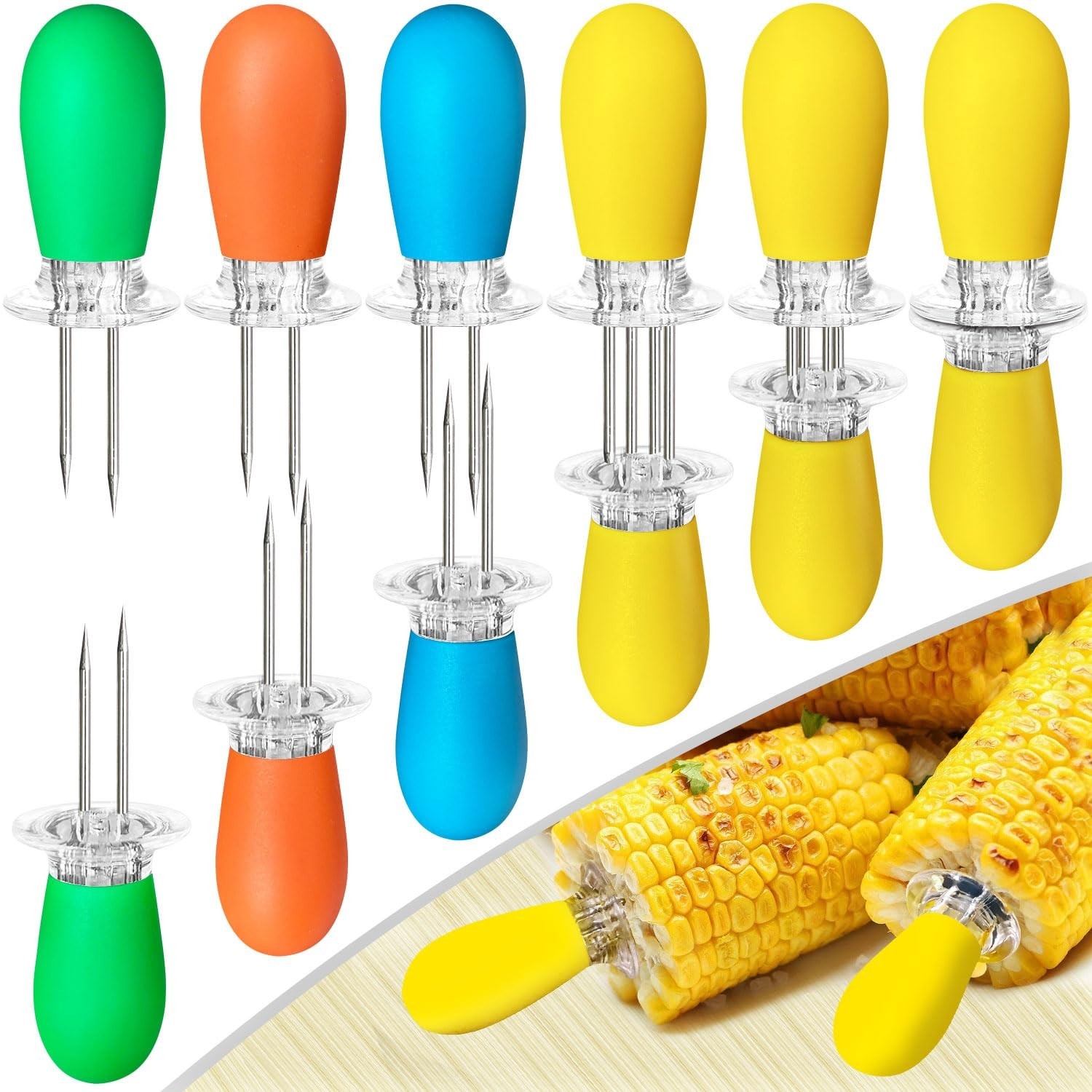 AQRINGO 12 Pcs/6 Pairs Corn Holders, Stainless Steel Corn Cob Holders Corn on...