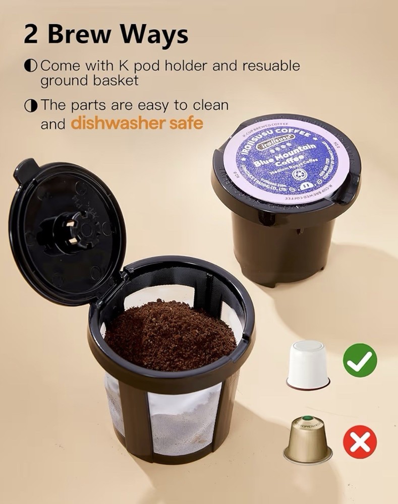 Mini Single Serve Coffee Maker, for K Cups/Grounds, with Portable Handle