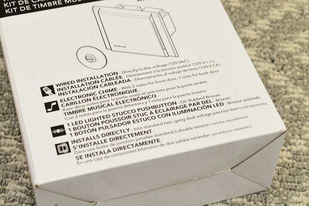 Nutone BKL340LBR Line Voltage Wired Doorbell w/ Pushbutton, Chime Kit - WHITE