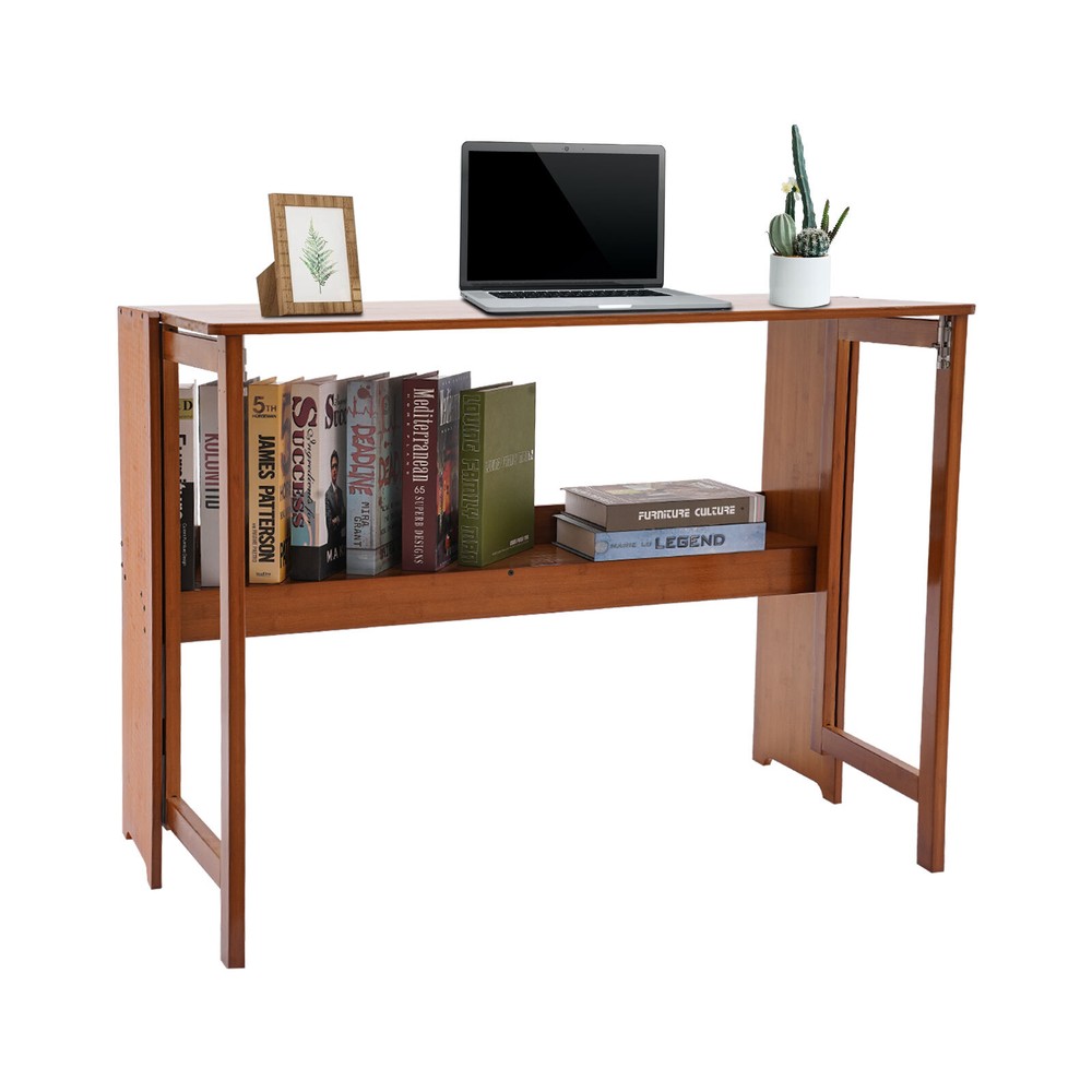 Foldable Bamboo Desk ?C Space-Saving Home Office Writing Workstation