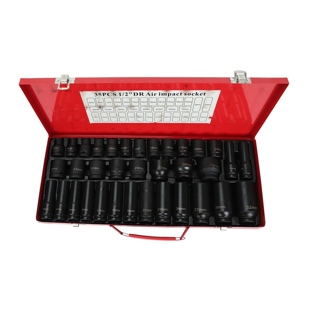 35pcs 1/2 Inch Drive Deep Impact Socket Tool Set Metric Garage Workshop Tools