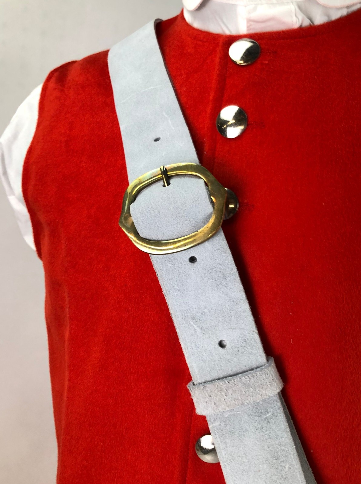 White Leather Baldric with Brass Buckle and White Double Frog