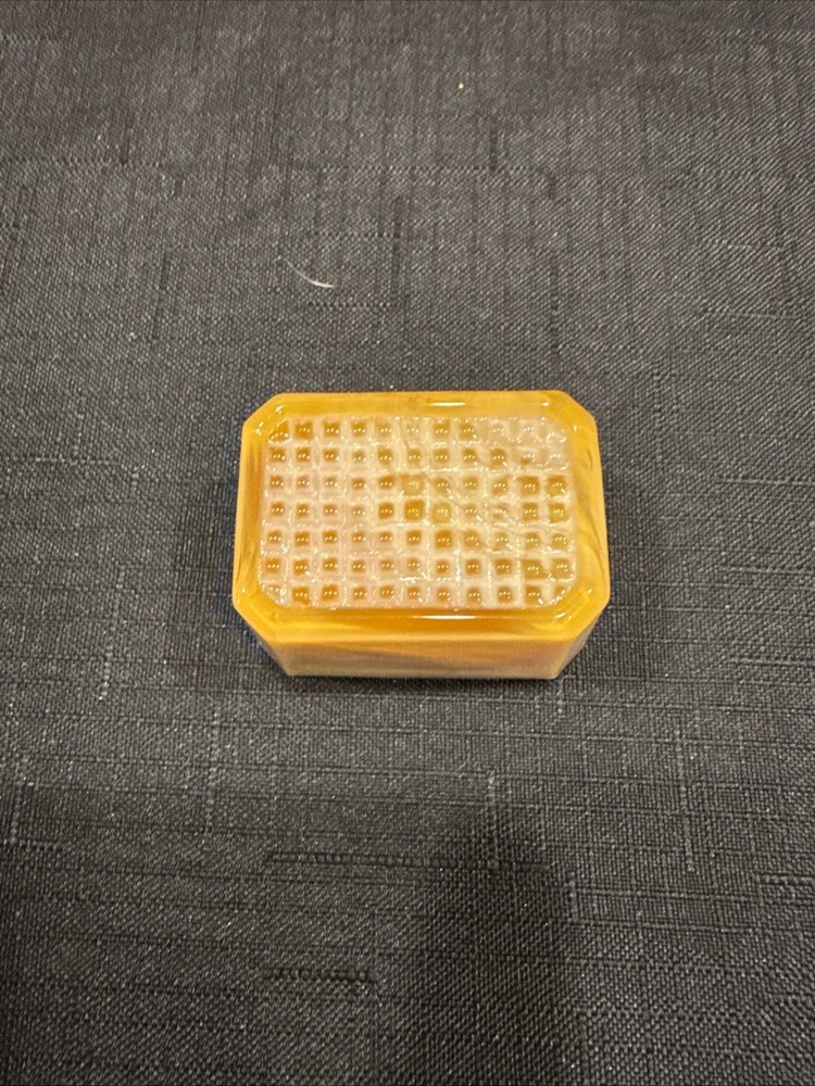 Vintage Rectangular Open Salt Dip Signed E.E. With Beveled Corner Golden Agate