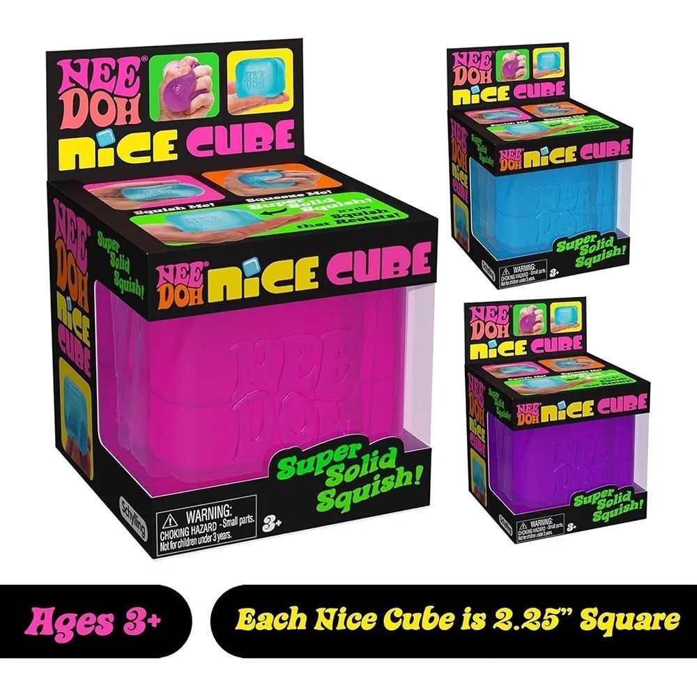 Nee Doh Nice Cubes Ice Cube Toy Fidget Super Solid Squish Blue*