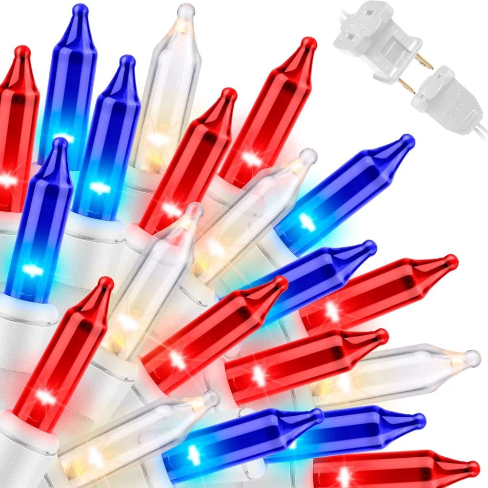 Patriotic String Lights Red White Blue Holiday Decor