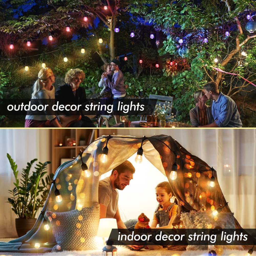 24FT Solar Outdoor String Lights, 12 Shatterproof Edison LED Bulbs, Dimmable ...