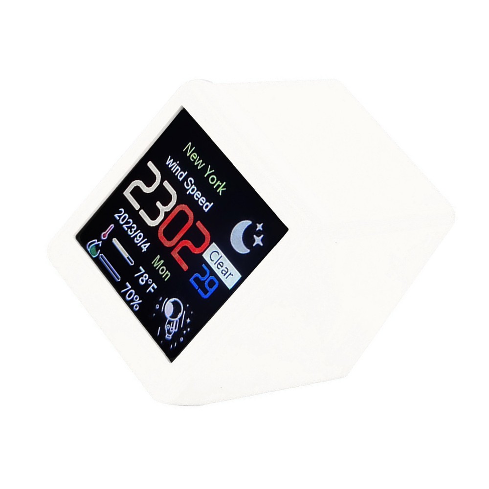 White Mini Desktop Clock WIFI Weather Clock 1.5" Screen Temperature & Humidity s