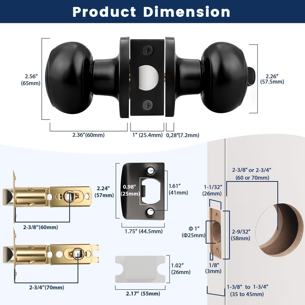 Orger 10 Pack Matte Black Privacy Door Knobs Interior, Classic Round Shape Be...