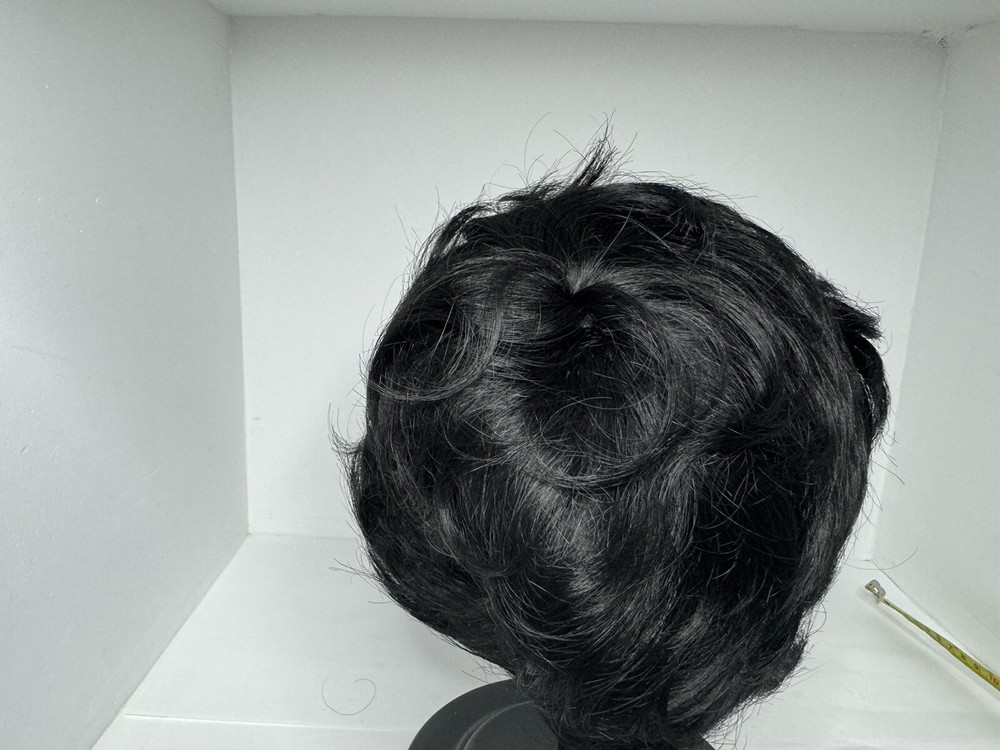 Wig Stand Head Mushroom Holder And Black Pixie Cut Wig