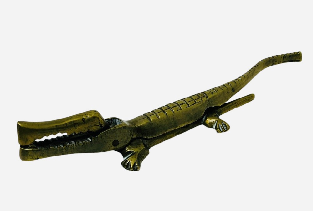 Vintage Brass Alligator Crocodile ￼Nutcracker 7.75”