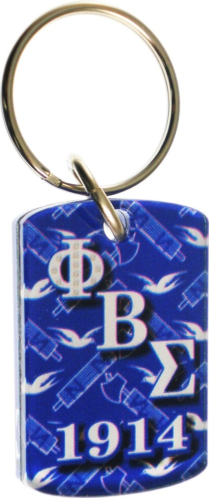 Phi Beta Sigma Pattern Backed Dog Tag Key Chain [Blue - 2"]