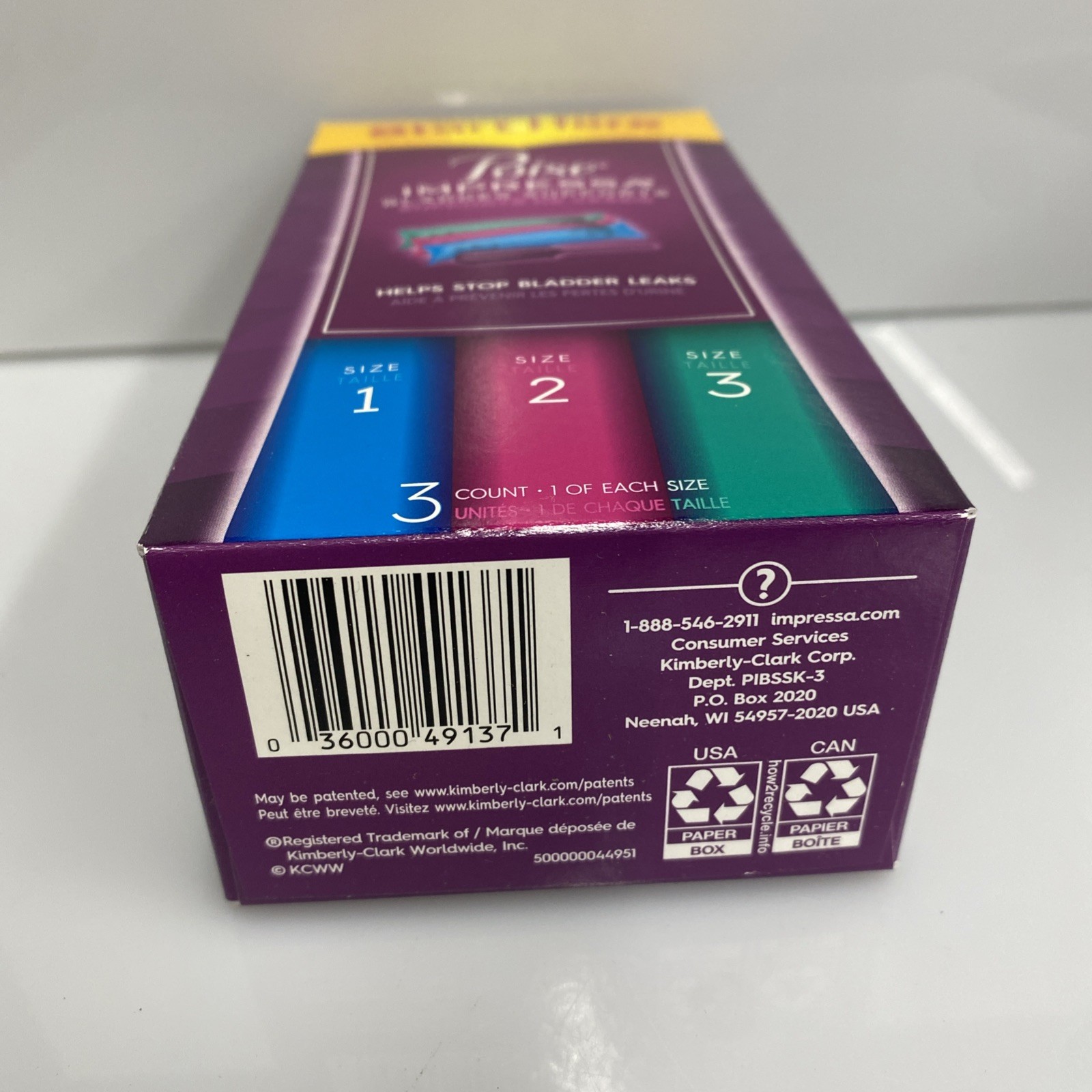 Poise Impressa Women's Bladder Supports 3 CT 1 Of Each Size 1 - 2 - 3 With Box