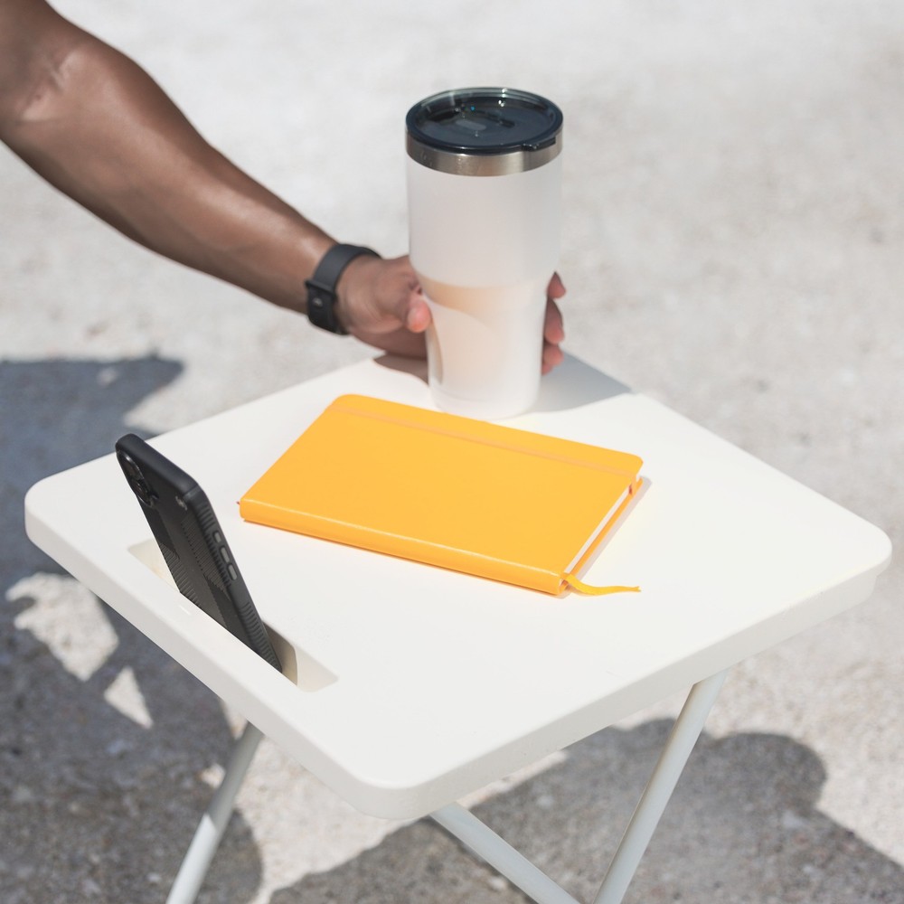 White Folding Beach Table with Hard Top Surface
