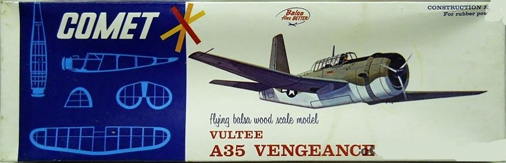 Comet Model Airplane Plans (FF): Vultea A-35 "Vengence" 20" Scale Rubber-Powered