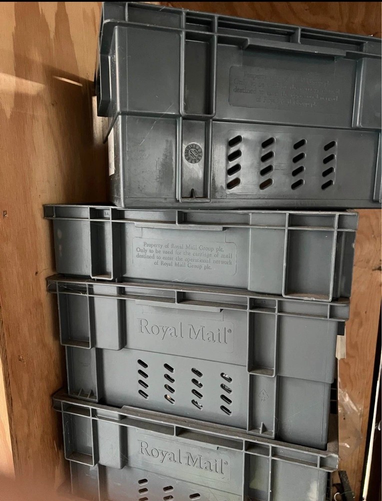 X5 Grey Royal Mail Stacking Boxes Heavy Duty Plastic Nesting Crates Storage