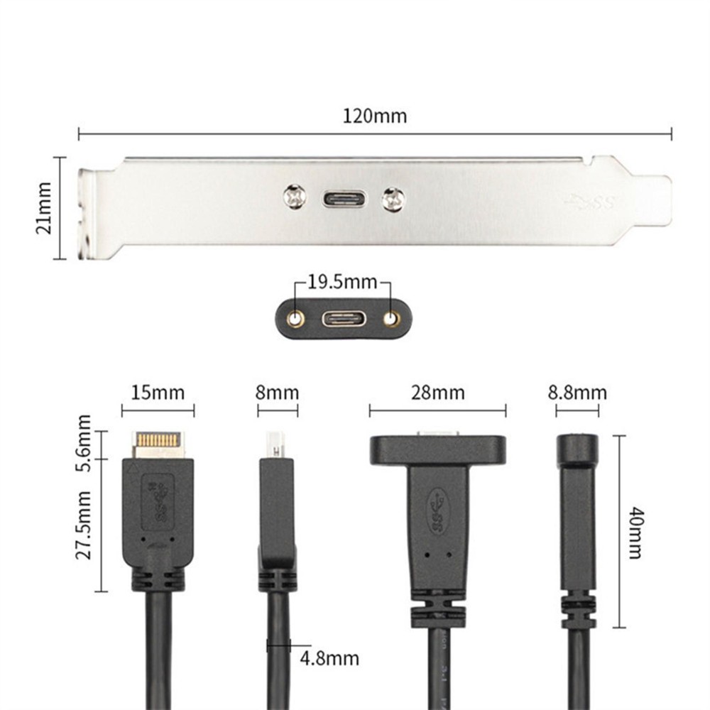 Plastic + Metal Plug & Play Type E PCI-E to Type C Female Cable Extension Wire