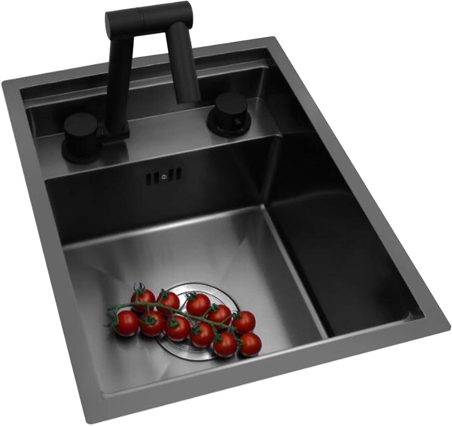 Hidden Bar/Cafe/RV/kitchen Sink wFoldable Faucet &Glass Rinser Set Black 18 INCH