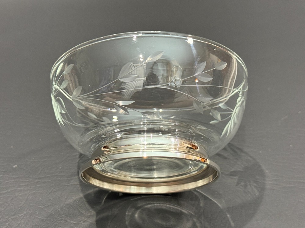 Boardman Sterling Silver Base Etching Crystal Bowl, 4 3/4" Diameter, 2 1/2" High