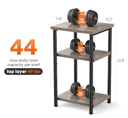 End Table 3-Tier, Small Side Table Nightstand with Storage 1-Pack Modern Grey