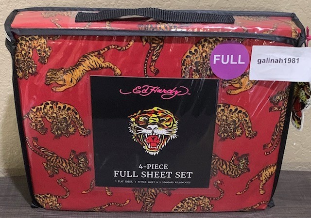 Ed Hardy Red with Crouching Tigers Print 4pc FULL Sheet Set