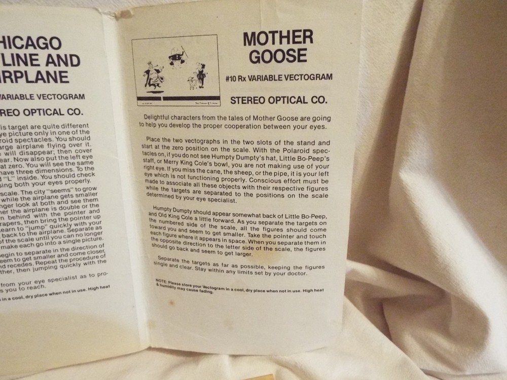 Vintage Variable Vectogram Mother Goose Stereo Optical Visual Acuity