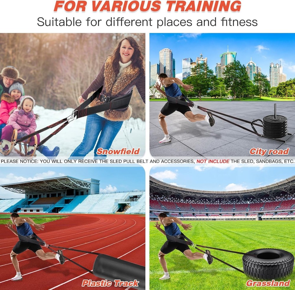 Adjustable sled pulling belt with straps hooks for strength training